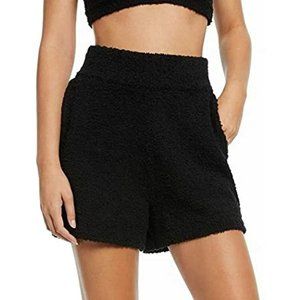 NEW INC Women's Culpos L Large Shorts Black Fuzzy Boyfriend Pull On Casual